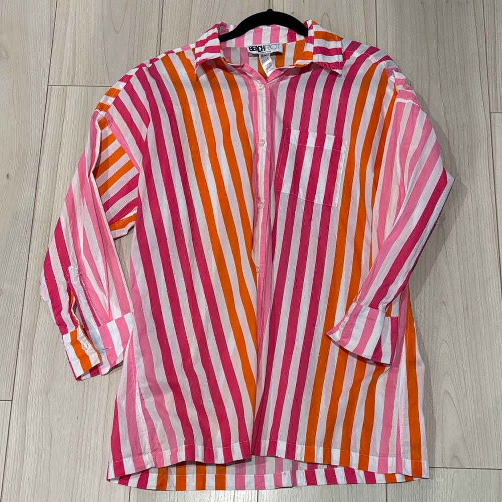 Beach Riot Pink, Orange & White Striped Button-Up Shirt
